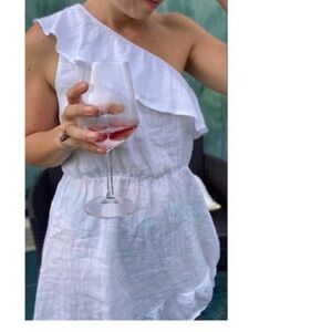 Valentina Naldi One Shoulder Ruffle 100% Linen Dress White swim cover-up Size M
